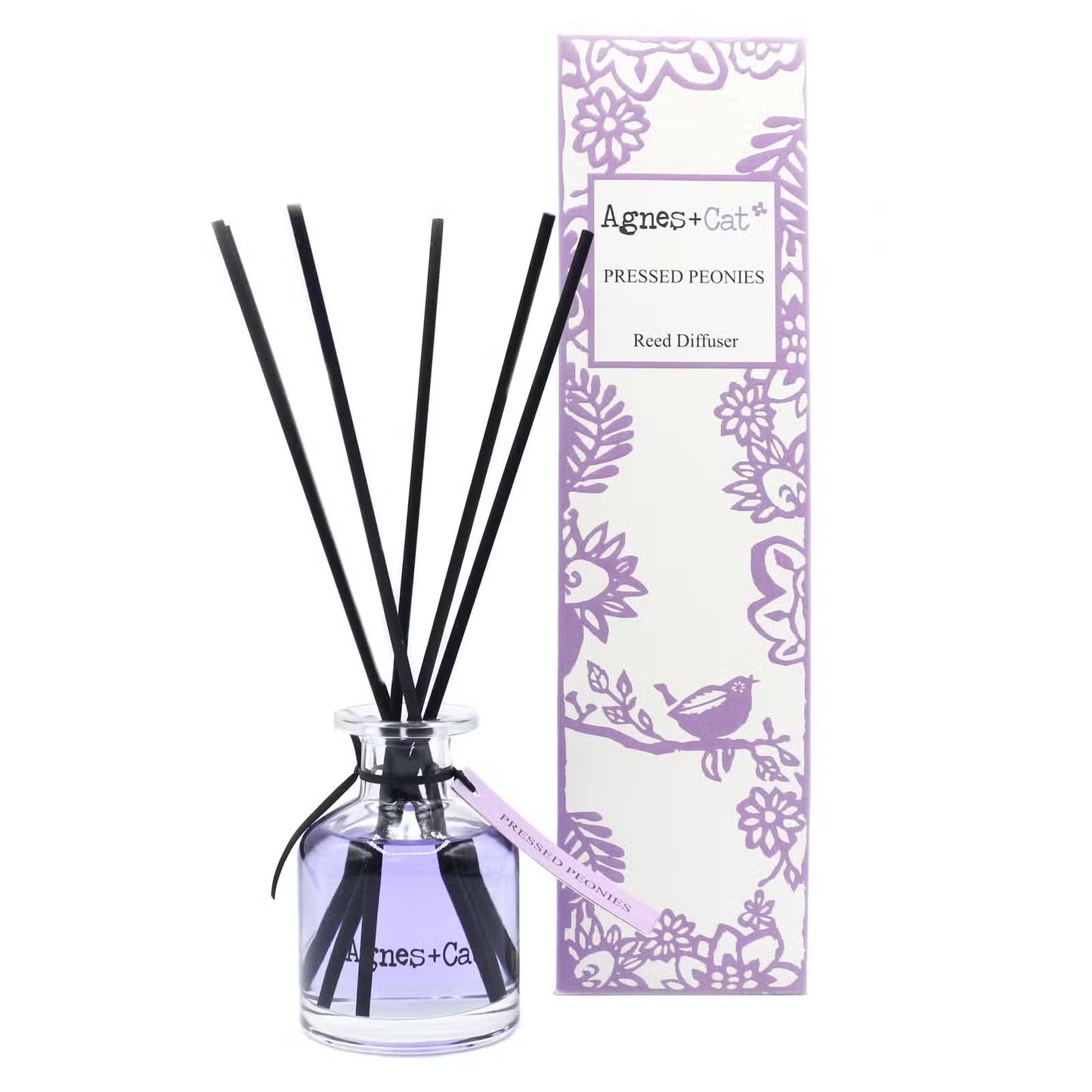 Agnes and Cat Pressed Peonies reed diffuser with elegant floral home fragrance