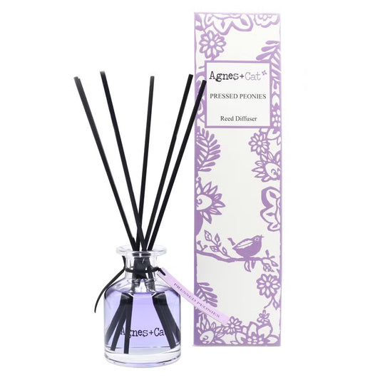 Agnes and Cat Pressed Peonies reed diffuser with elegant floral home fragrance
