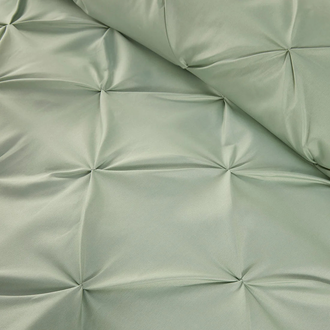 Serene Lara duvet cover set in steel and sage featuring elegant ruched texture and contemporary styling