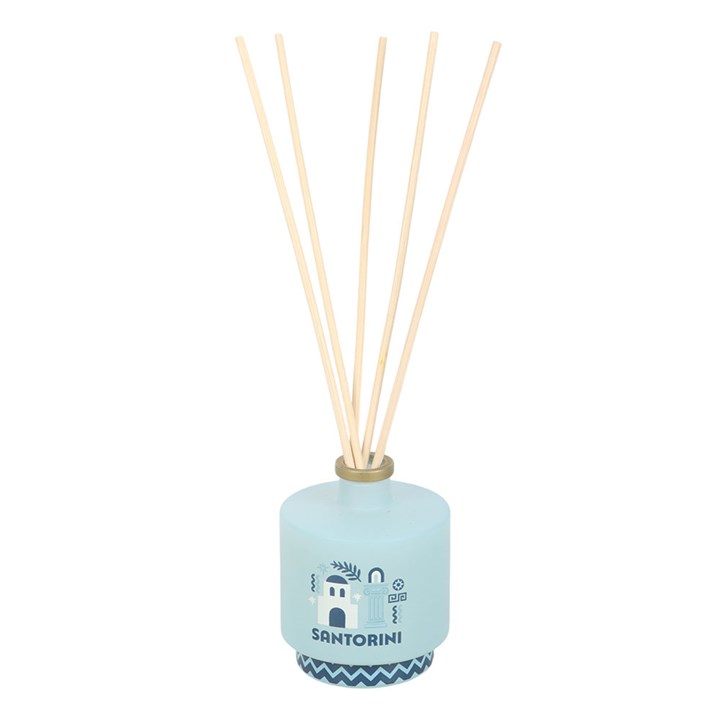Santorini Coconut and Sea Salt reed diffuser with Greek island inspired home fragrance design