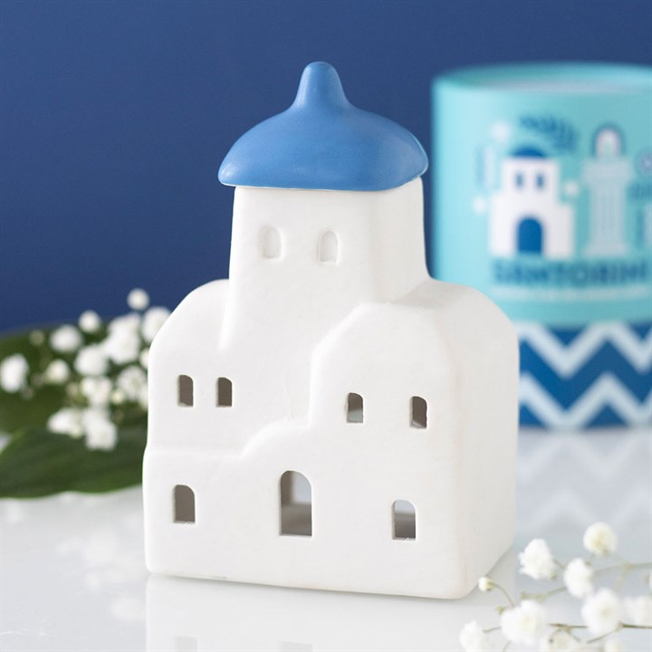 Santorini ceramic oil burner and wax warmer inspired by Greek island home décor