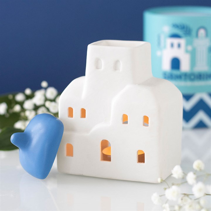 Santorini ceramic oil burner and wax warmer inspired by Greek island home décor