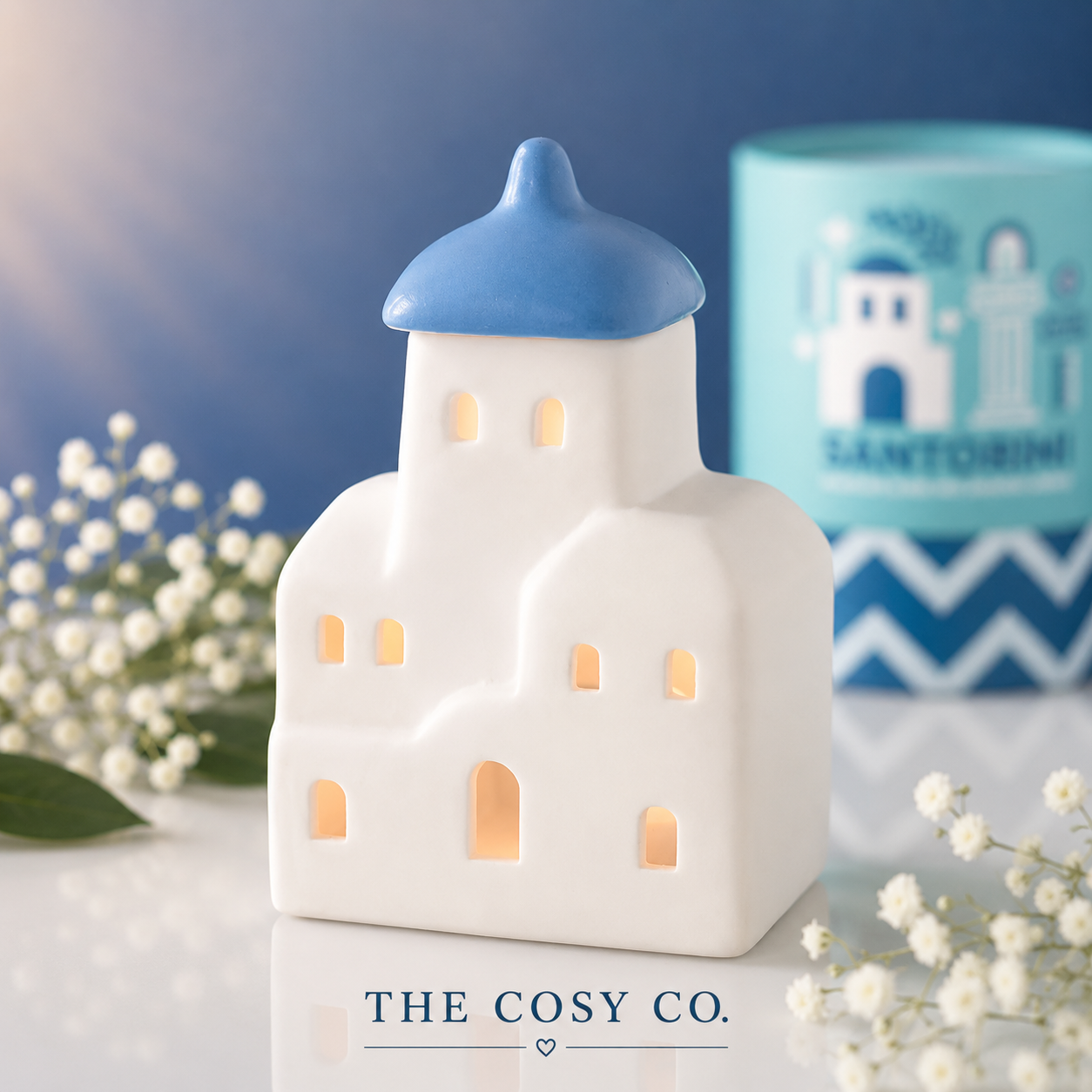 Santorini ceramic oil burner and wax warmer inspired by Greek island home décor