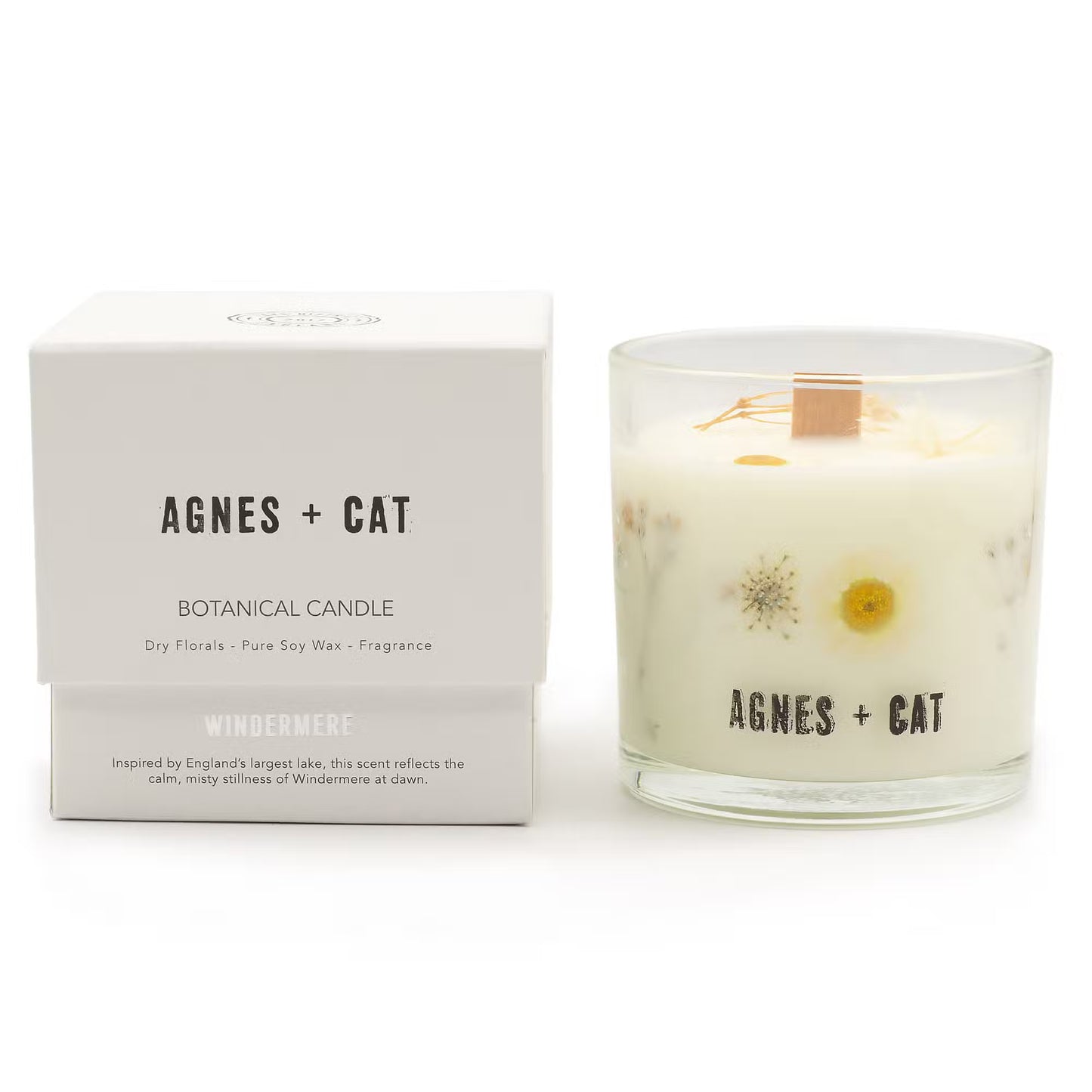 Agnes and Cat Windermere botanical soy wax candle with dried florals and fresh countryside-inspired fragrance