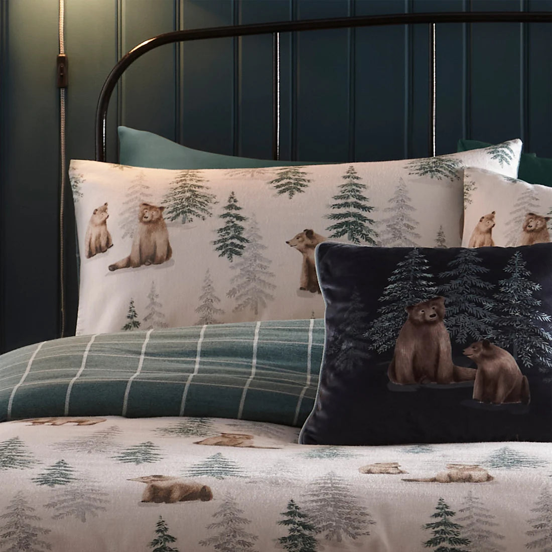 Dreams and Drapes Bear Walks duvet cover set with woodland bear brushed cotton bedding design