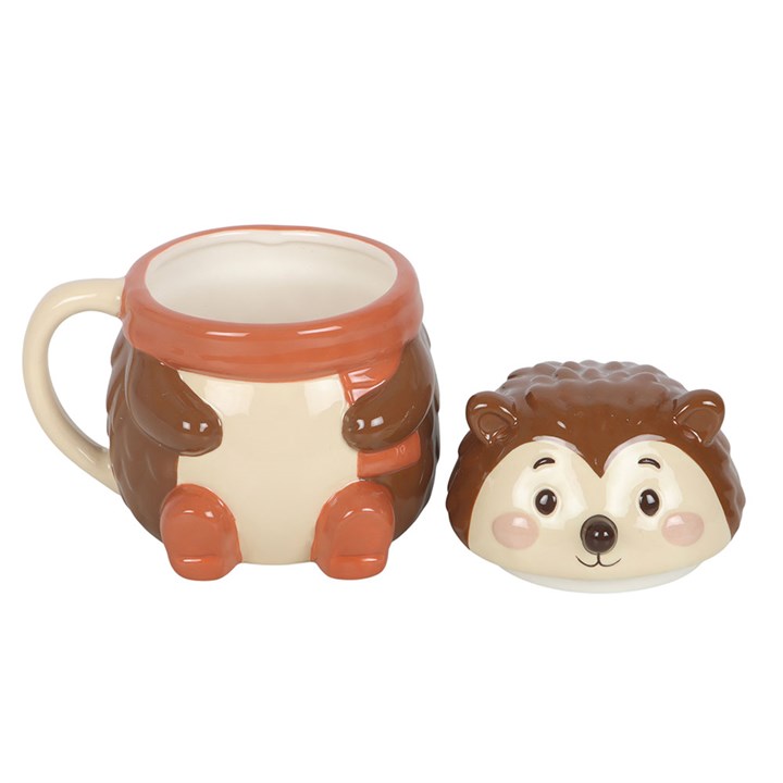 Hazel Hedgehog ceramic lidded mug with woodland-inspired hedgehog design