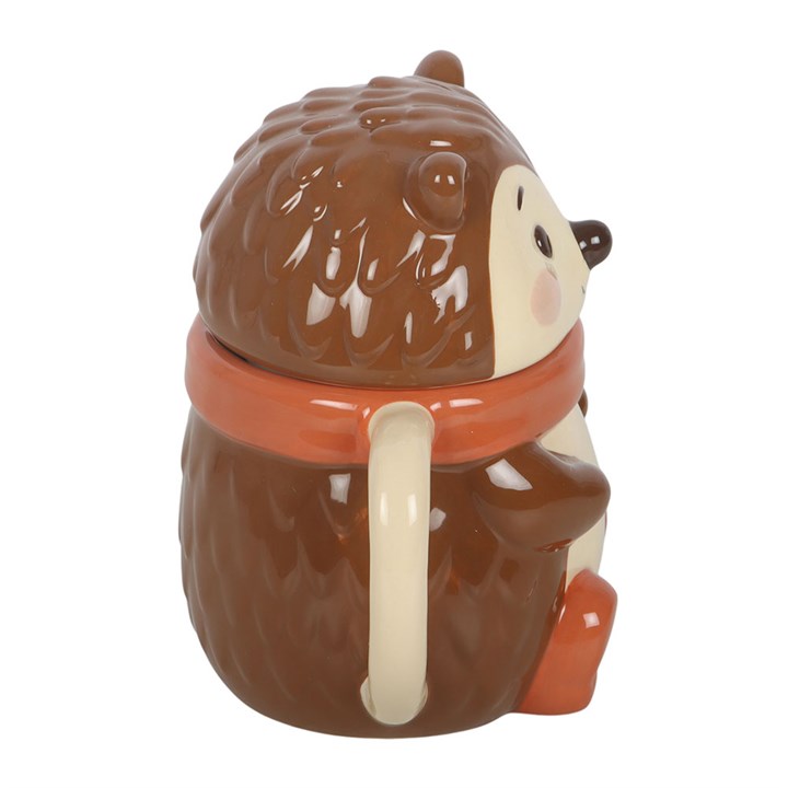Hazel Hedgehog ceramic lidded mug with woodland-inspired hedgehog design